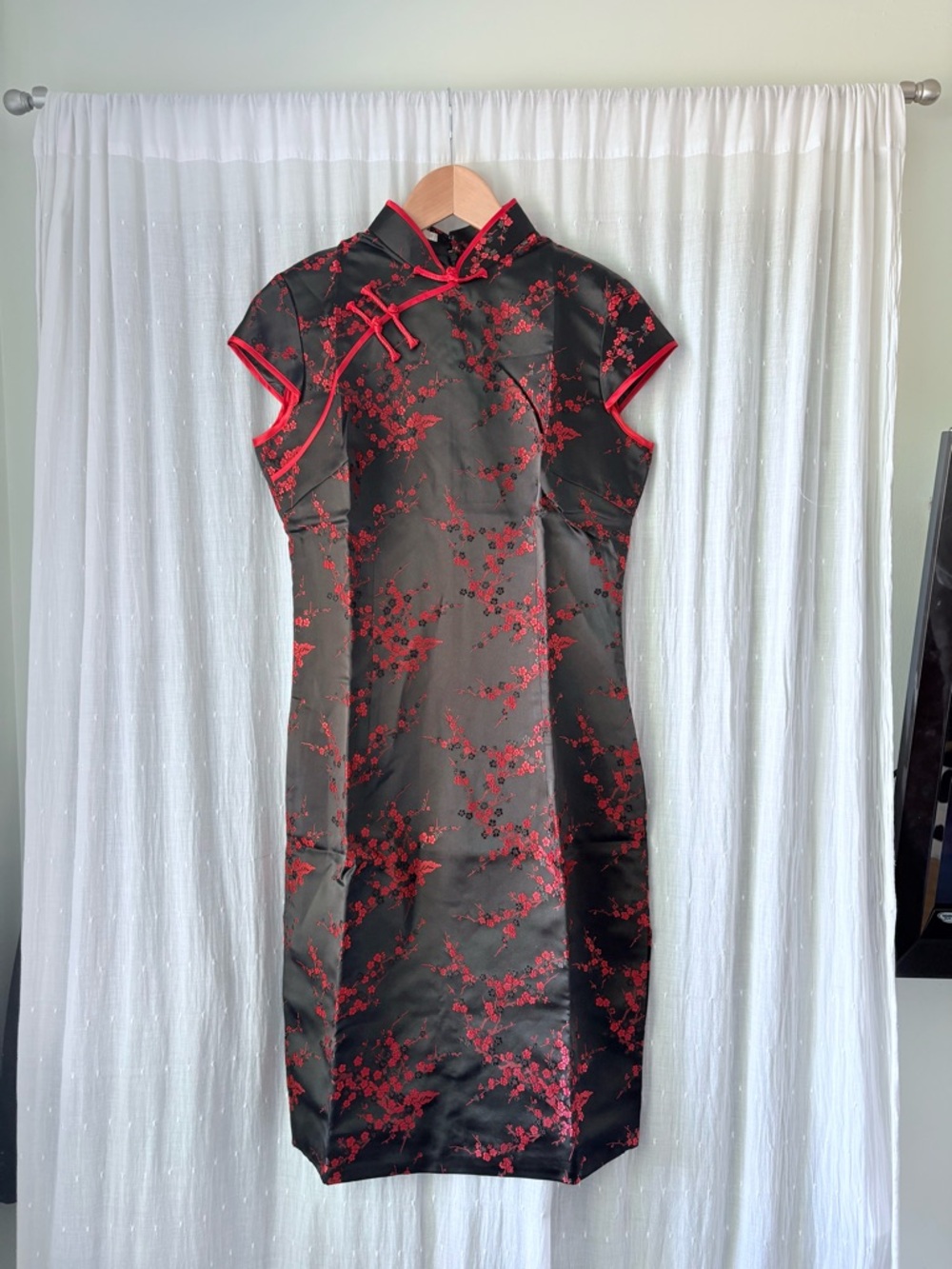 Black and Red Floral Cheongsam Dress